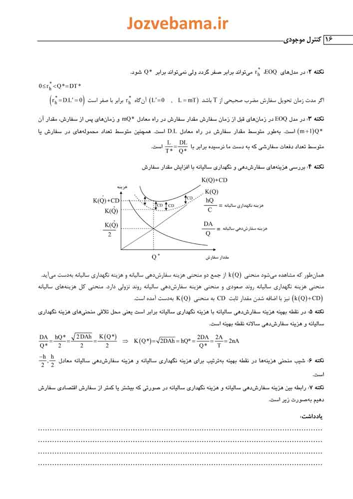 جزوه کنترل موجودی+نمونه سوال