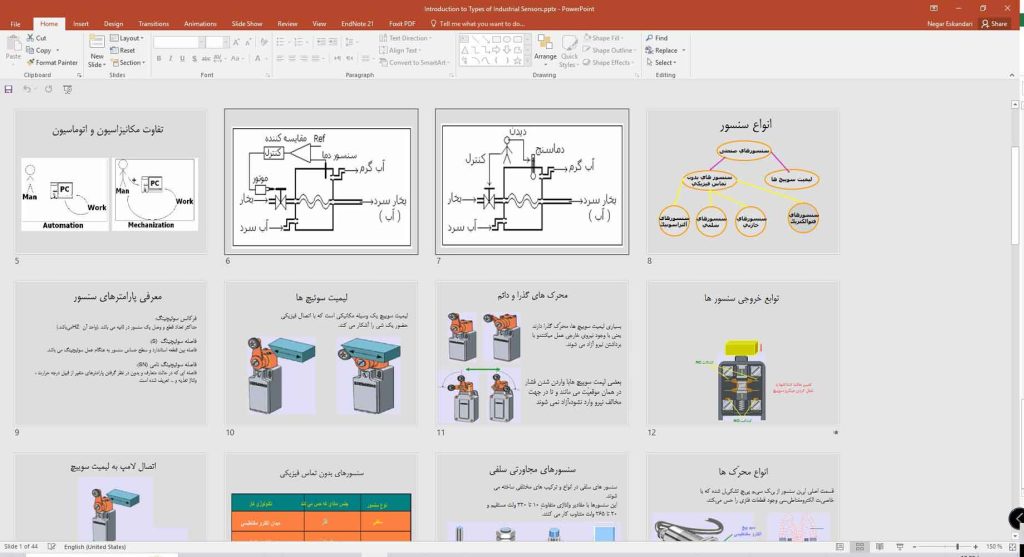 پاورپوینت آشنایی با انواع سنسورهای صنعتی