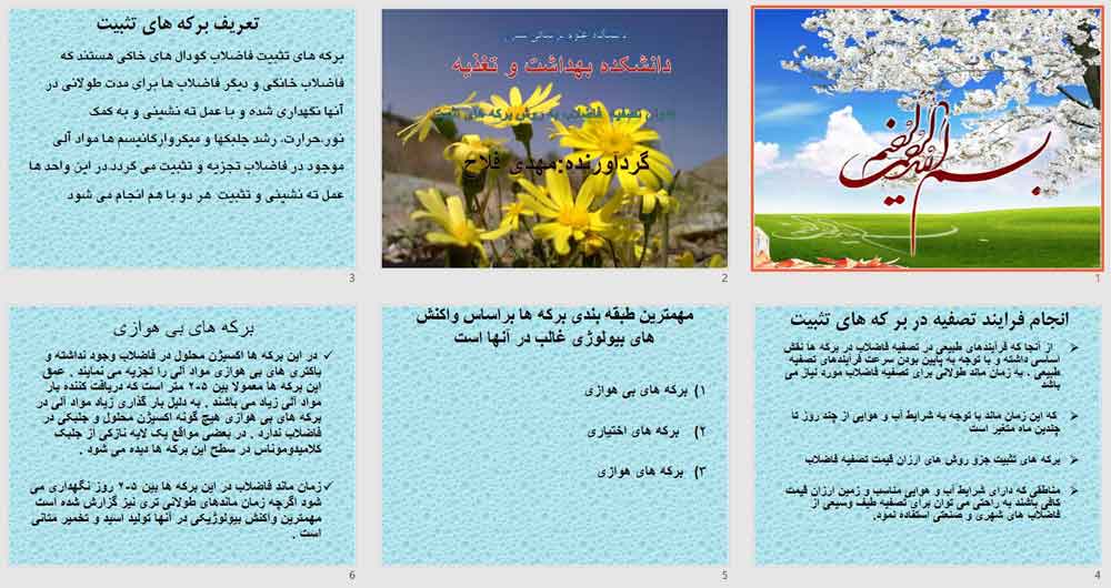 پاورپوینت تصفیه فاضلاب به روش برکههای تثبیت